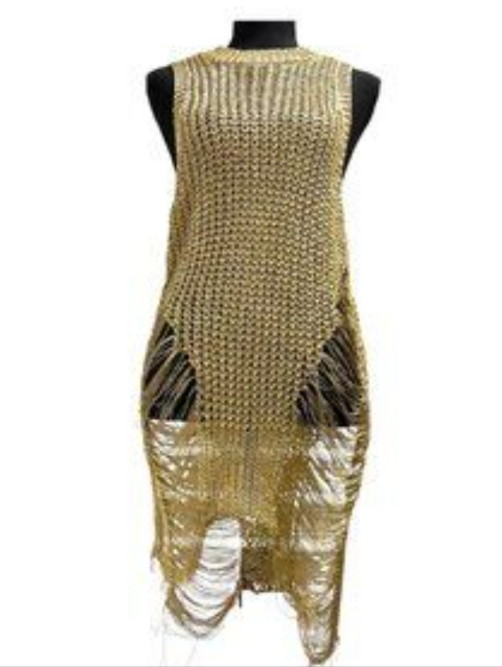 Gold Metallic Knit Fringe Tunic Top